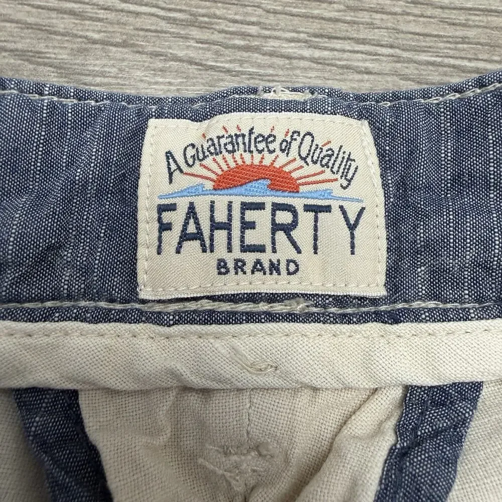 Faherty Malibu Shorts Mens 36 Linen Cotton‎ Tan Stone Casual Beach Chino
